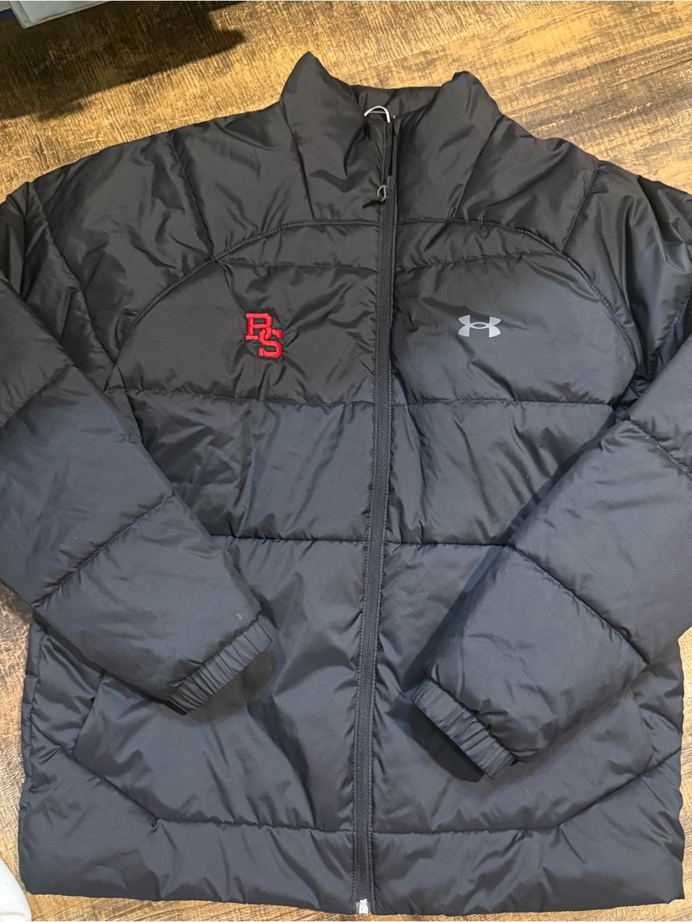 Under Armour Black Puffer Jacket with Red Chest Accent